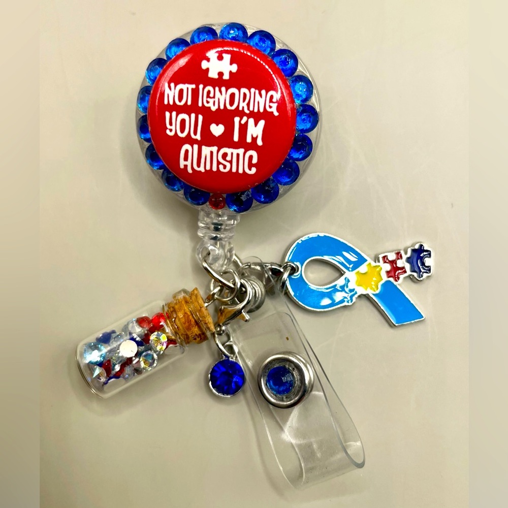 ⭐️Badge reel name badge holder. “ Autism awareness”